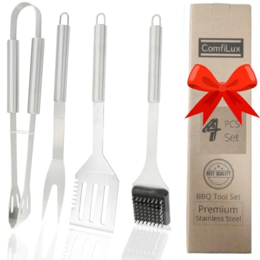 Stainless Steel BBQ Grill Tool Set - Barbecue Accessories and Utensils Sets - 4 Piece Spatula, Tongs, Cleaning Brush, Fork - 13
Stainless Steel BBQ Grill Tool Set - Barbecue Accessories and Utensils Sets - 4 Piece Spatula, Tongs, Cleaning Brush, Fork - 13