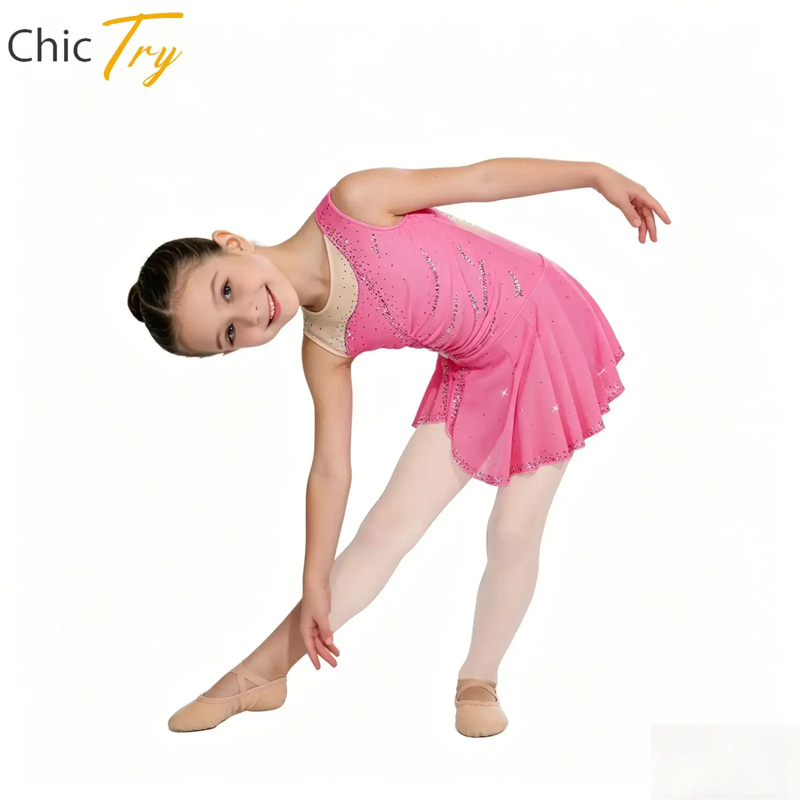 Kids Girls Ruched Mesh Ballet Lyrical Dancing Dress Sleeveless Rhinestone Side Slit Dress with Built-in Briefs for Competition
Kids Girls Ruched Mesh Ballet Lyrical Dancing Dress Sleeveless Rhinestone Side Slit Dress with Built-in Briefs for Competition