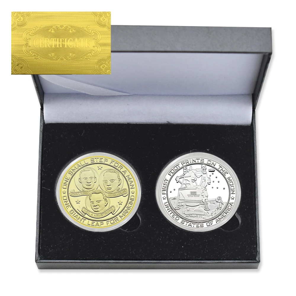 2pc/box US 1969 Apollo 11 Moon Landing Commemorative Coin Human First Moon Lay Metal Challenge Coin with Certificate Gift Box
2pc/box US 1969 Apollo 11 Moon Landing Commemorative Coin Human First Moon Lay Metal Challenge Coin with Certificate Gift Box