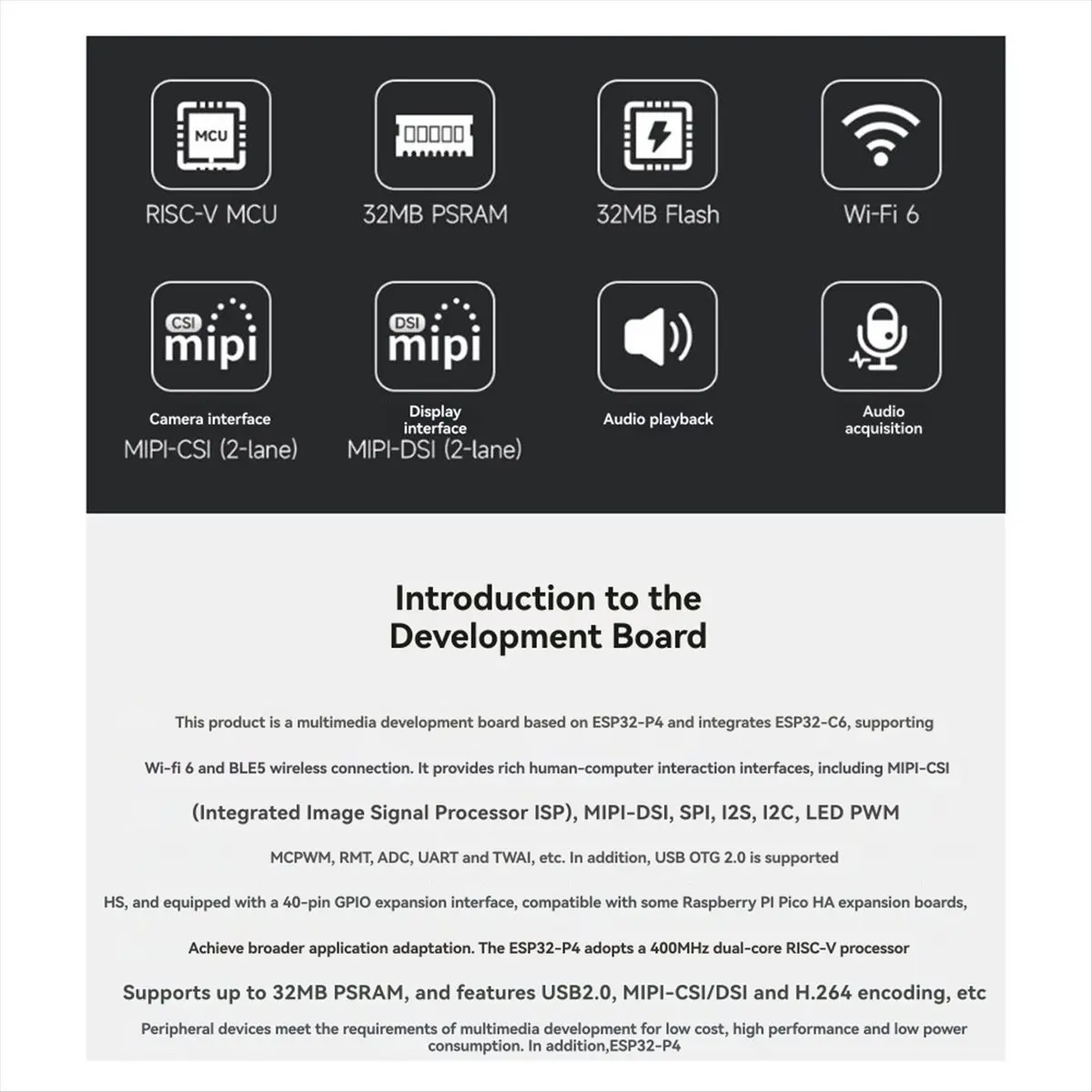 Плата разработки AA86 ESP32-P4 WIFI6 RISC-V MCU с 32 МБ PSRAM, 32 МБ Flash, камерой CSI, аудиодинамиком, микрофоном для AI Deepseek с экраном
Плата разработки AA86 ESP32-P4 WIFI6 RISC-V MCU с 32 МБ PSRAM, 32 МБ Flash, камерой CSI, аудиодинамиком, микрофоном для AI Deepseek с экраном