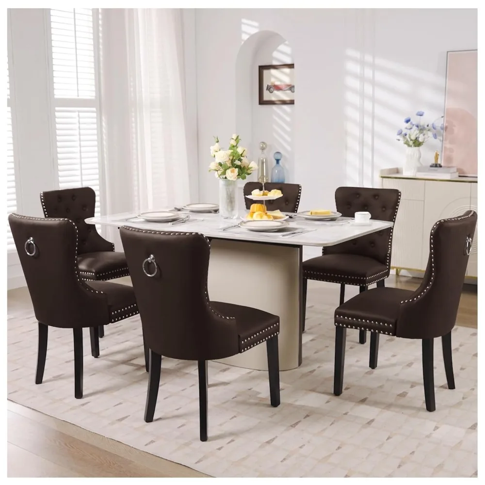 PU Leather Dining Chairs Set of 4, Tufted Upholstered Dining Room Chair with Pull Ring and Solid Wood Legs
PU Leather Dining Chairs Set of 4, Tufted Upholstered Dining Room Chair with Pull Ring and Solid Wood Legs