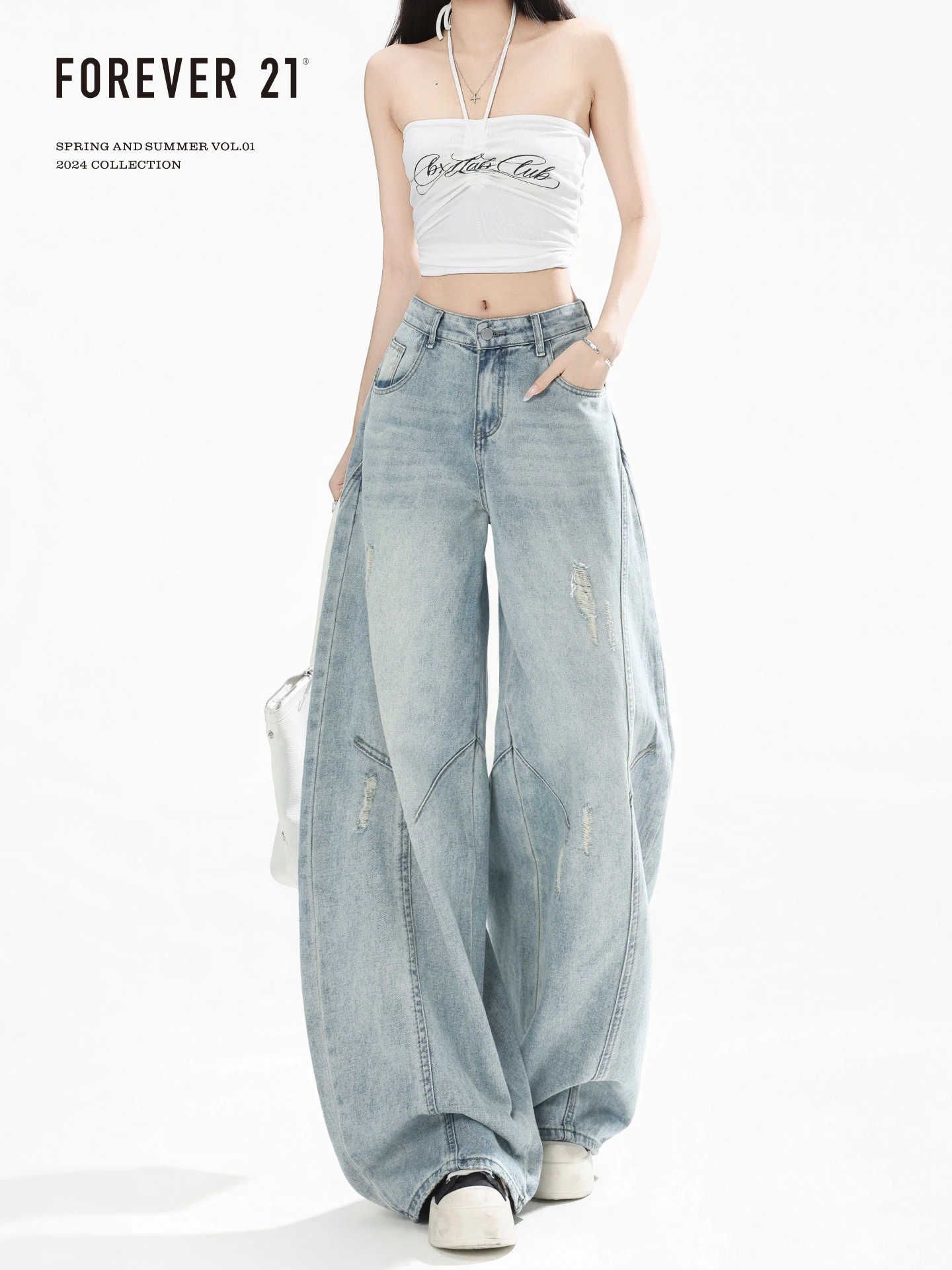 Forever 21 High Waist Wide Leg Denim Jeans Women's Retro Blue Knife American Style Hole Punching Casual Trousers
Forever 21 High Waist Wide Leg Denim Jeans Women's Retro Blue Knife American Style Hole Punching Casual Trousers