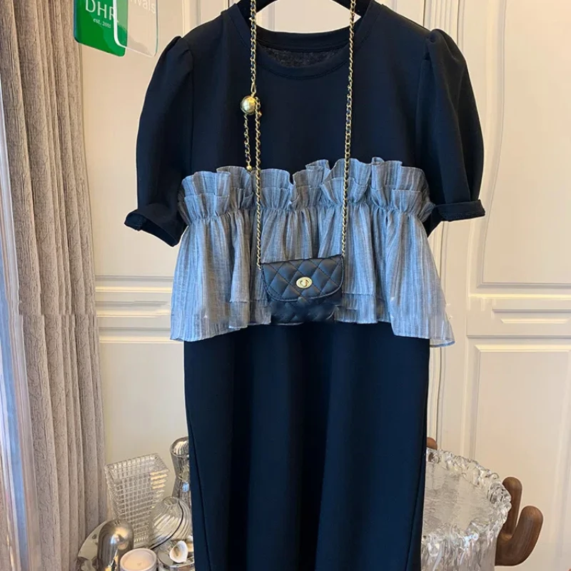 French Summer Women's 2024 New Patchwork O-Neck Puff Sleeve Ruffle Edge Fashion Solid Color Loose All-match Short Sleeved Dress
French Summer Women's 2024 New Patchwork O-Neck Puff Sleeve Ruffle Edge Fashion Solid Color Loose All-match Short Sleeved Dress