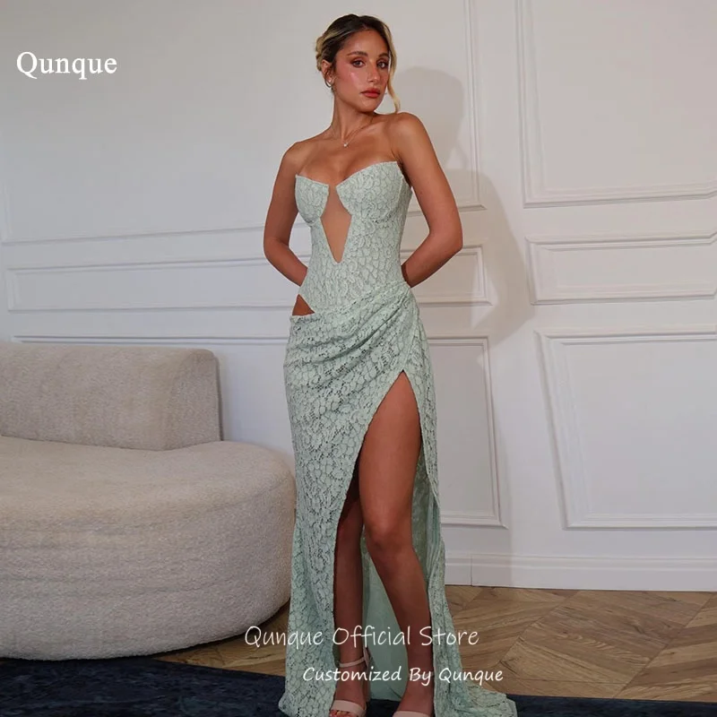 Qunque Sexy Green Sleeveless Evening Dresses High Side Slit Cutout Dresses For Women Lace Mermaid Vestidos De Gala Customized
Qunque Sexy Green Sleeveless Evening Dresses High Side Slit Cutout Dresses For Women Lace Mermaid Vestidos De Gala Customized