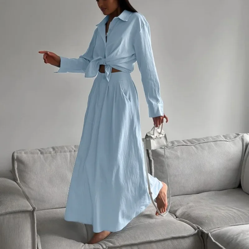 2024 Elegant Women Skirt Two Piece Set Chic INS Fashion Long Sleeve Single Breasted Shirt Loose Long Skirt Outfits Streetwear
2024 Elegant Women Skirt Two Piece Set Chic INS Fashion Long Sleeve Single Breasted Shirt Loose Long Skirt Outfits Streetwear