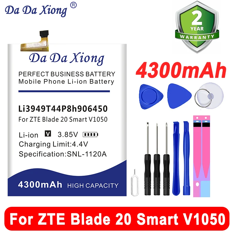 Новый высококачественный 4300mAh Li3949T44P8h906450 заменить батарею для ZTE Blade 20 Smart V1050 мобильный телефон + Бесплатные инструменты включены
Новый высококачественный 4300mAh Li3949T44P8h906450 заменить батарею для ZTE Blade 20 Smart V1050 мобильный телефон + Бесплатные инструменты включены