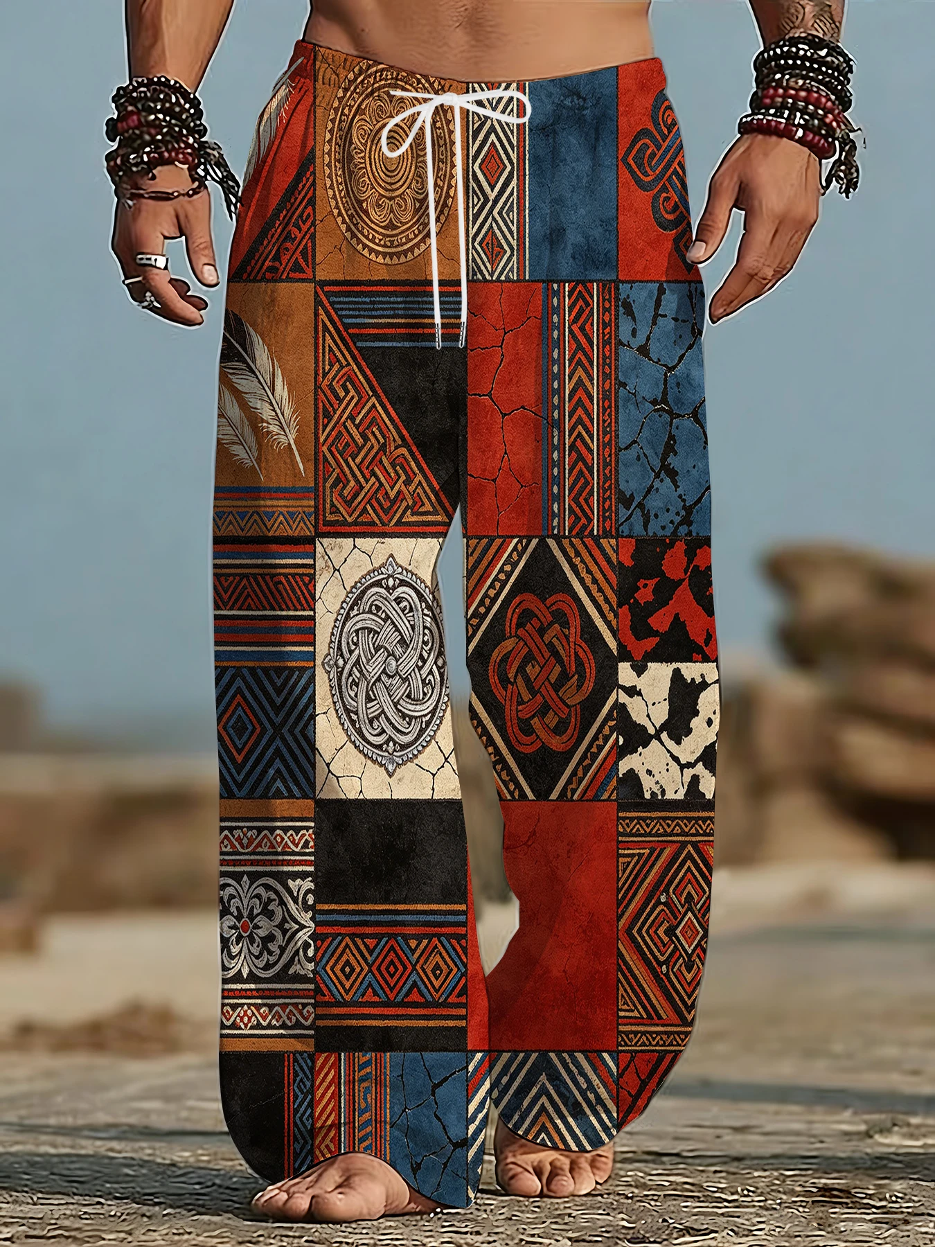 Men Boho Ethnic Geometric Feather Print Wide Leg Pants Vintage Patchwork Loose Drawstring Summer Beach Casual Hippie Trousers
Men Boho Ethnic Geometric Feather Print Wide Leg Pants Vintage Patchwork Loose Drawstring Summer Beach Casual Hippie Trousers