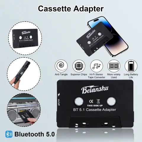 New Volume Control Bluetooth 5.0 Car Audio Stereo Tape, Car Bluetooth Tape, Car MP3 Player, Hands-Free Phone Book for iPhone