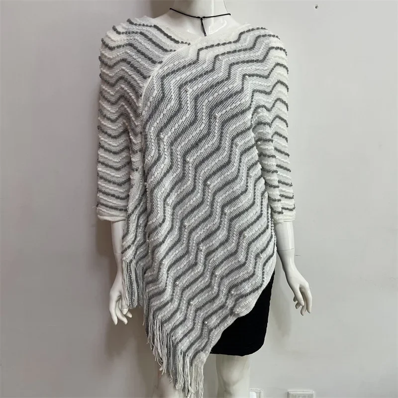 Spring Autumn New Style Shawl Cloak Women Pearl Color Matching Nail Bead Imitation Cashmere Warm Tassel Knitted Coat White
Spring Autumn New Style Shawl Cloak Women Pearl Color Matching Nail Bead Imitation Cashmere Warm Tassel Knitted Coat White