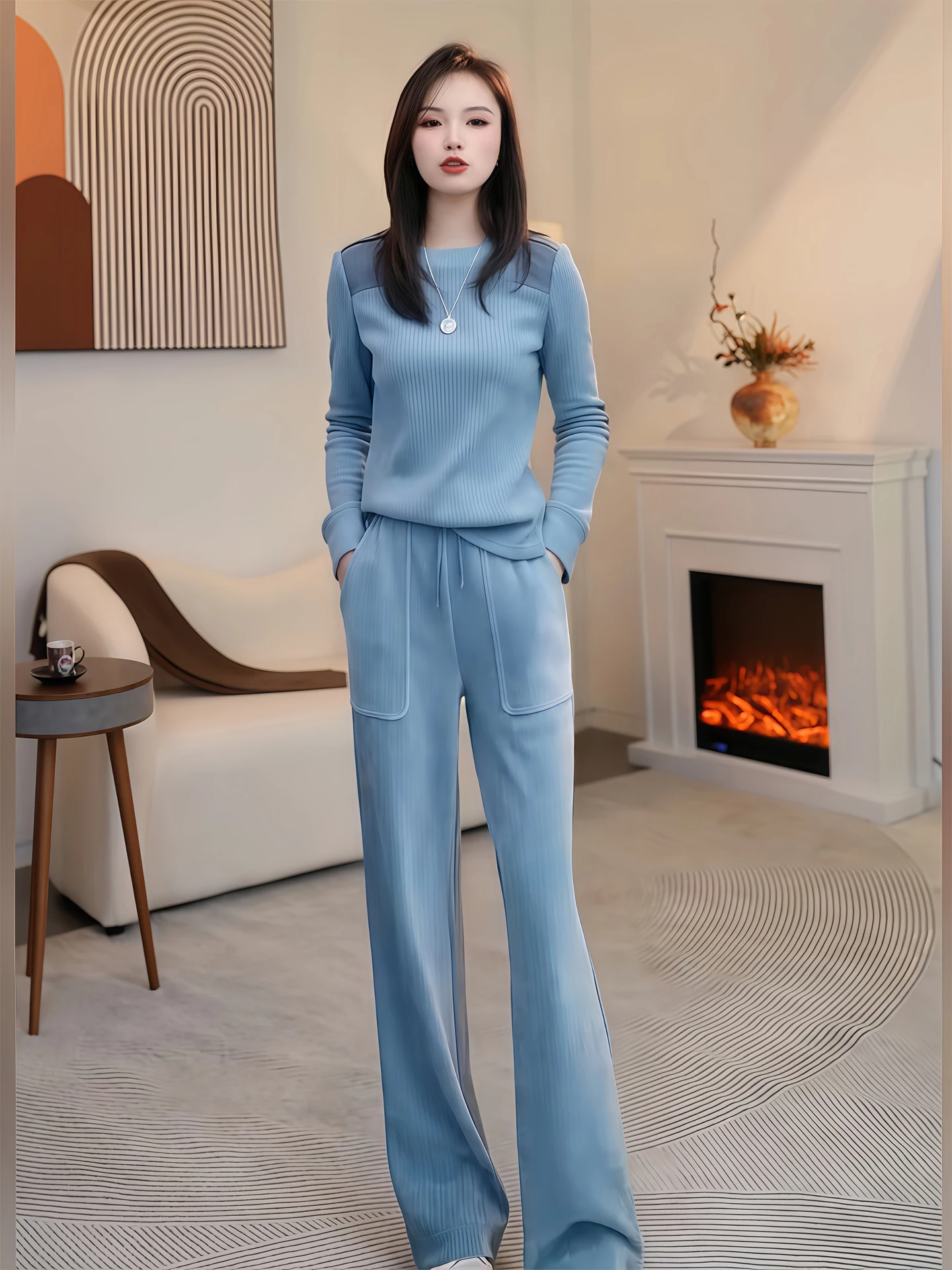 Salt Series Casual Sportswear Set Women's Spring New Style Fashionable Blue Knitted Top Wide Leg Pants Two Piece Set
Salt Series Casual Sportswear Set Women's Spring New Style Fashionable Blue Knitted Top Wide Leg Pants Two Piece Set