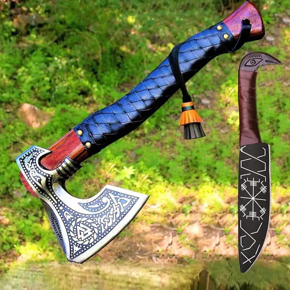 Handcrafted Carbon Steel Viking Axe with Knee Sheath - Ideal for Camping and Outdoor Adventures
Handcrafted Carbon Steel Viking Axe with Knee Sheath - Ideal for Camping and Outdoor Adventures