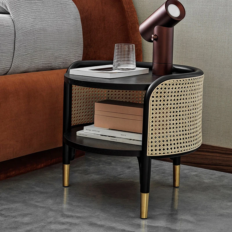 Solid wood rattan round edge small apartment black simple light luxury small coffee table
Solid wood rattan round edge small apartment black simple light luxury small coffee table