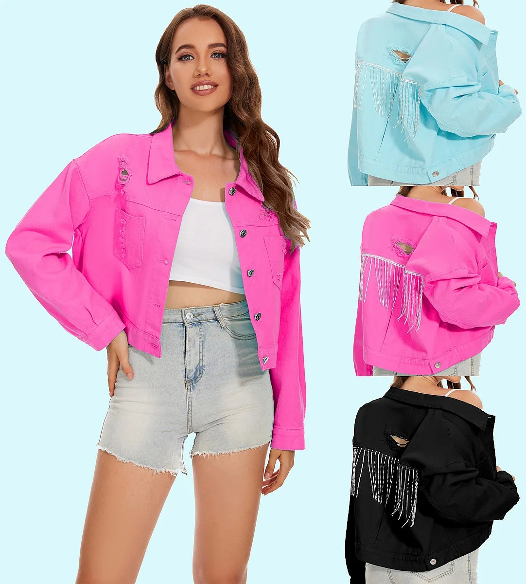 Spring Summer Denim Jacket Women Distressed Fringe Overshirt Blouse Tops
Spring Summer Denim Jacket Women Distressed Fringe Overshirt Blouse Tops