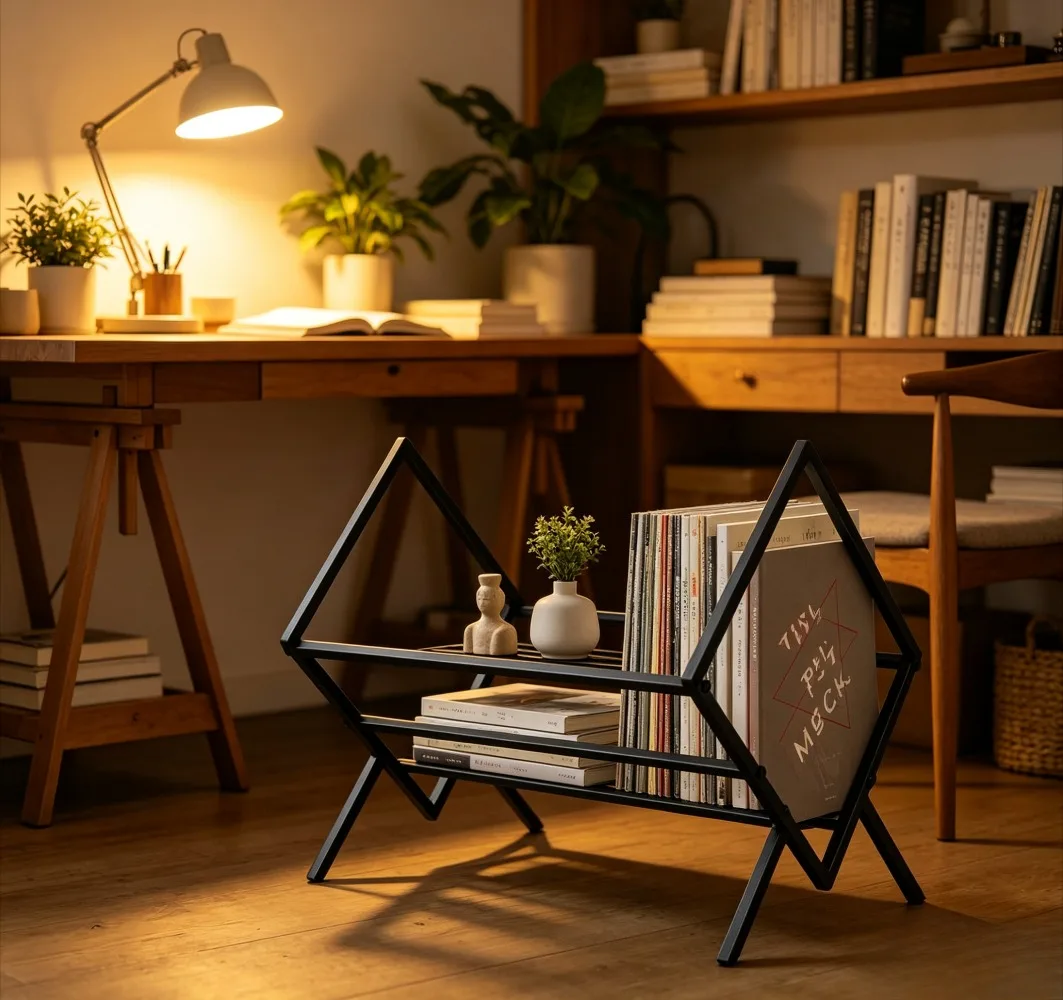 Modern Black Metal Diamond Shape Bookshelf, 2 Tier Freestanding Book Rack, Decorative Desktop Book Organizer
Modern Black Metal Diamond Shape Bookshelf, 2 Tier Freestanding Book Rack, Decorative Desktop Book Organizer
