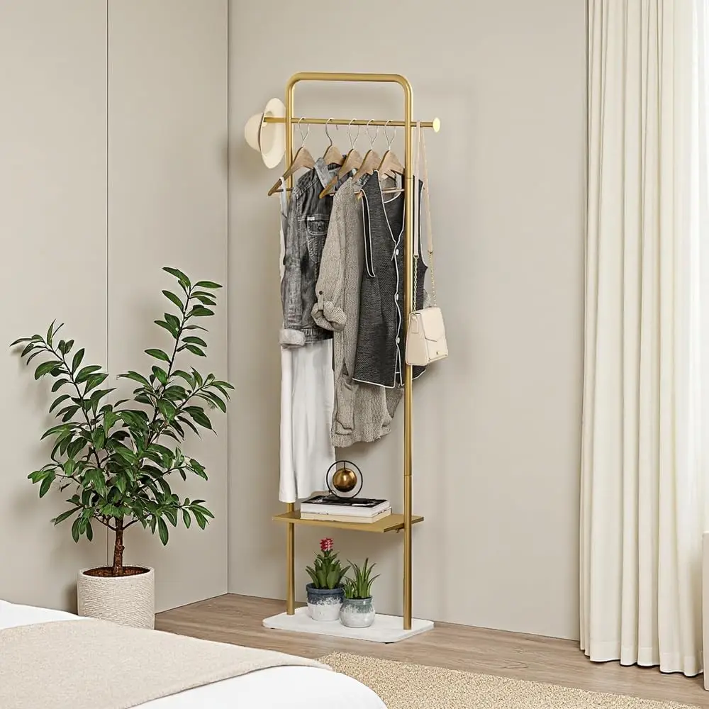Gold Clothing Rack, Freestanding Coat Rack with Metal Shelves and Natural Marble Base, Small Clothes Stand Organizer (Gold, 19.7")
Gold Clothing Rack, Freestanding Coat Rack with Metal Shelves and Natural Marble Base, Small Clothes Stand Organizer (Gold, 19.7")