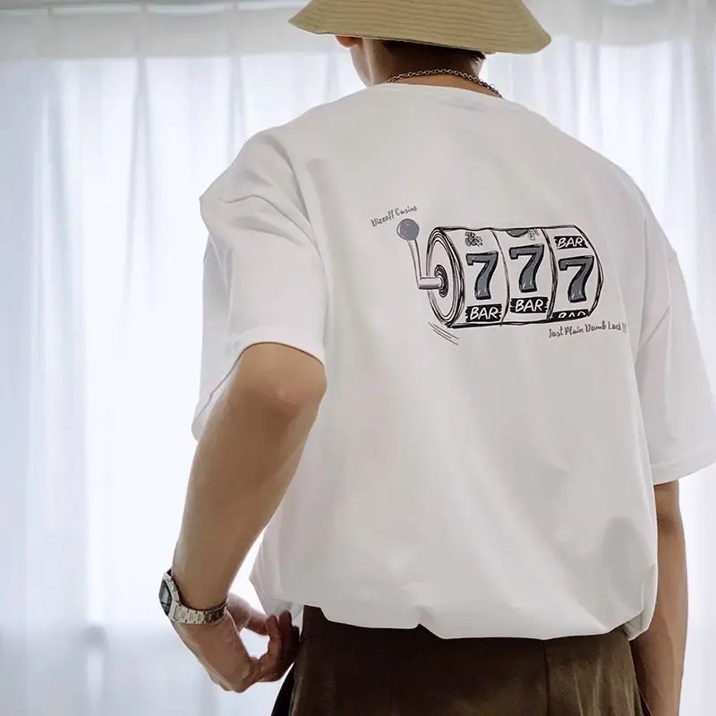 Fun Slot Machine Printed T-shirt for Men and Pure Cotton Summer Fashion Trend Casual Comfy Couple Short Sleeved Top Harajuku
Fun Slot Machine Printed T-shirt for Men and Pure Cotton Summer Fashion Trend Casual Comfy Couple Short Sleeved Top Harajuku