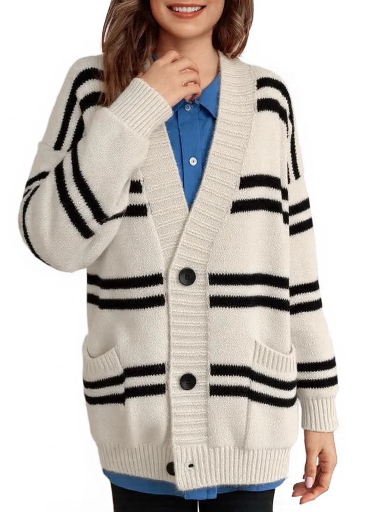 New Fashion Long Sleeve Bottons Long Sweater Coat Autumn Winter Casual Loose Striped Knitted Cardigan Sweater Women
New Fashion Long Sleeve Bottons Long Sweater Coat Autumn Winter Casual Loose Striped Knitted Cardigan Sweater Women