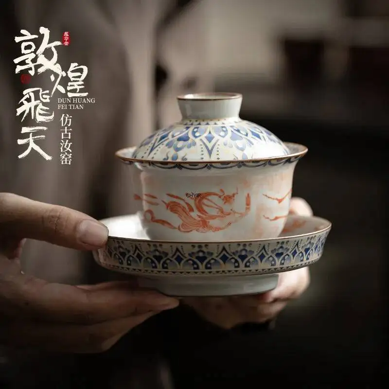 Yuanbao Covered Bowl Household Ceramic Three-talent Covered Bowl Imitation Song Ru Kiln Crackle Kung Fu Tea Set Tea Brewing Bowl
Yuanbao Covered Bowl Household Ceramic Three-talent Covered Bowl Imitation Song Ru Kiln Crackle Kung Fu Tea Set Tea Brewing Bowl
