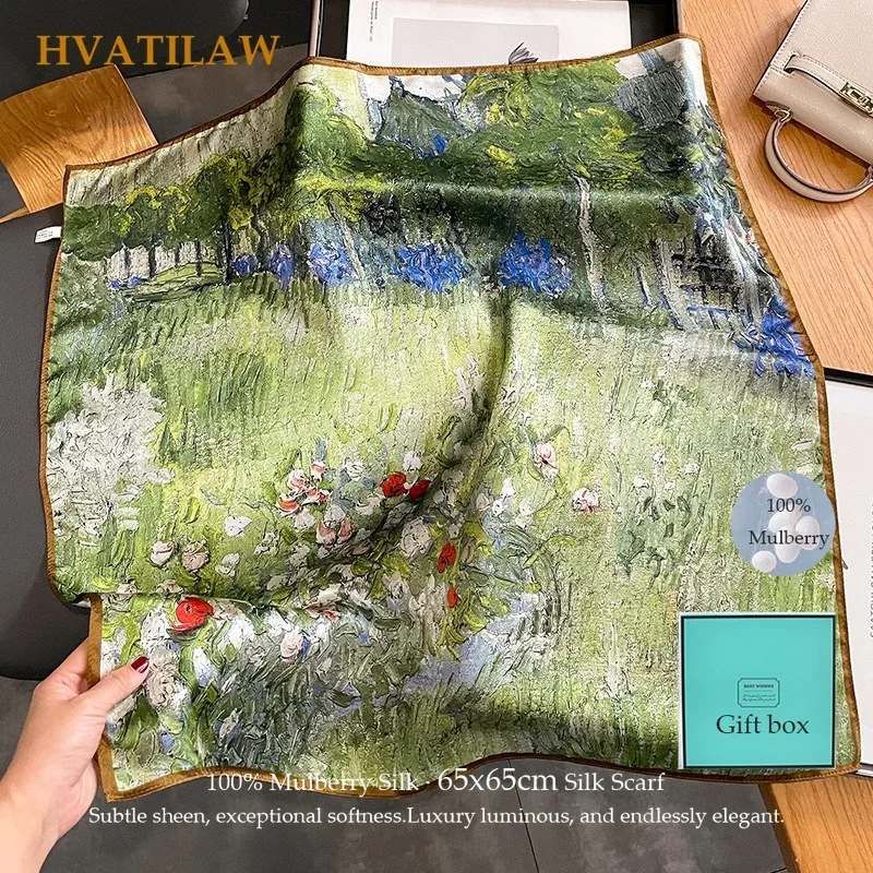 New Luxury Oil Painting 100% Real Silk Scarf Women 65cm Square Shawl Wrap Mulberry Silk Hairband Pashmina Hijab Bandana Bufanda
New Luxury Oil Painting 100% Real Silk Scarf Women 65cm Square Shawl Wrap Mulberry Silk Hairband Pashmina Hijab Bandana Bufanda