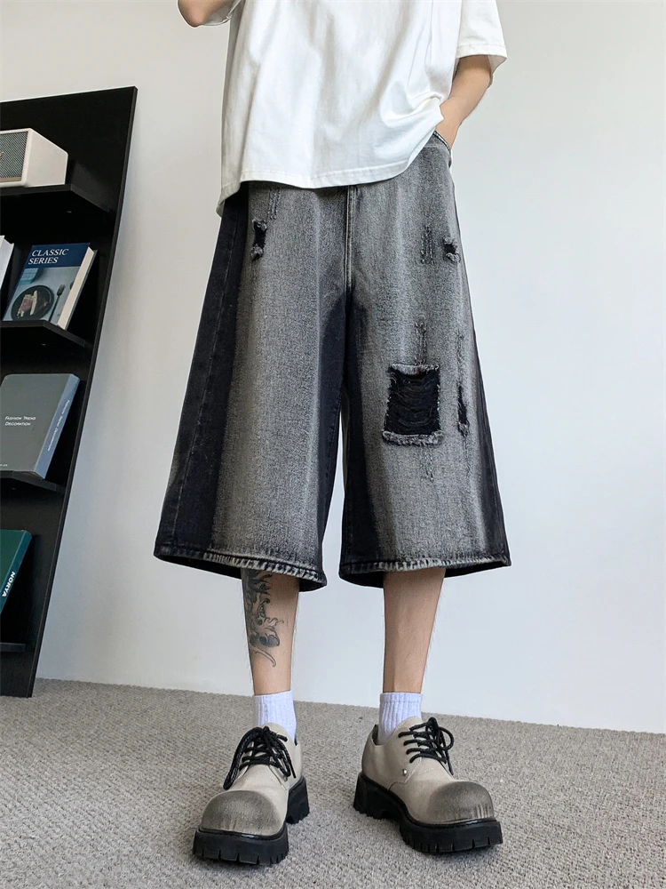 Washed out American High Street Vibe Men's Summer Hip Hop Loose Straight Leg Seven-Foot Grey Denim Shorts Trendy Cuffed Jeans
Washed out American High Street Vibe Men's Summer Hip Hop Loose Straight Leg Seven-Foot Grey Denim Shorts Trendy Cuffed Jeans