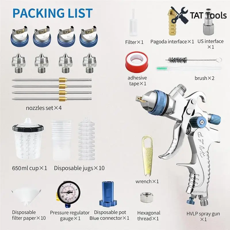 HVLP Gravity-Fed Air Spray-Gun With 1.4/1.7/2.0/2.5 Mm Nozzles And 650 Cc Mixing Cups, Automotive Paint Sprayer
HVLP Gravity-Fed Air Spray-Gun With 1.4/1.7/2.0/2.5 Mm Nozzles And 650 Cc Mixing Cups, Automotive Paint Sprayer