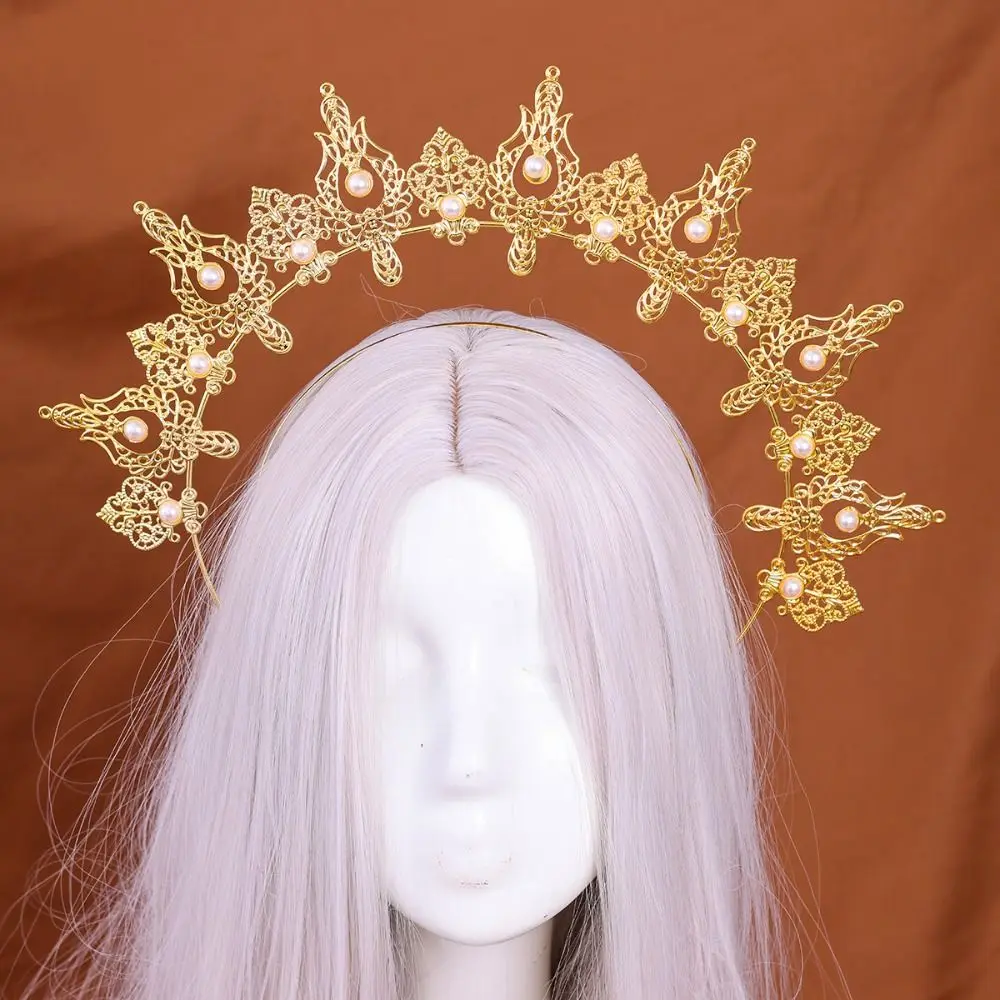 Lolita Crown Gold Plated Halo Crown Baroque Faux Pearl Inlaid Sun Goddess Crown Cross Alloy Goddess Headpiece Photography Props
Lolita Crown Gold Plated Halo Crown Baroque Faux Pearl Inlaid Sun Goddess Crown Cross Alloy Goddess Headpiece Photography Props