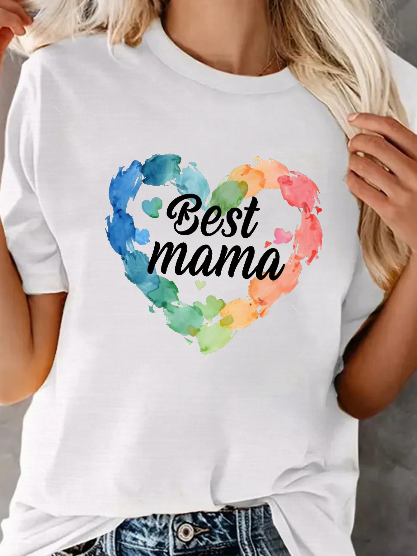 Mother's Day Heart Print Round Neck T-Shirt, Spring Summer Casual Short Sleeve T-Shirt, Women's Clothing
Mother's Day Heart Print Round Neck T-Shirt, Spring Summer Casual Short Sleeve T-Shirt, Women's Clothing