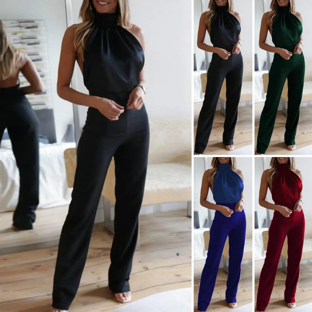 Women Summer Jumpsuit Backless Sleeveless Solid Color High Collar Halter Neck Dress-up Slim Fit Off Shoulder Lady Prom Jumpsuit
Women Summer Jumpsuit Backless Sleeveless Solid Color High Collar Halter Neck Dress-up Slim Fit Off Shoulder Lady Prom Jumpsuit