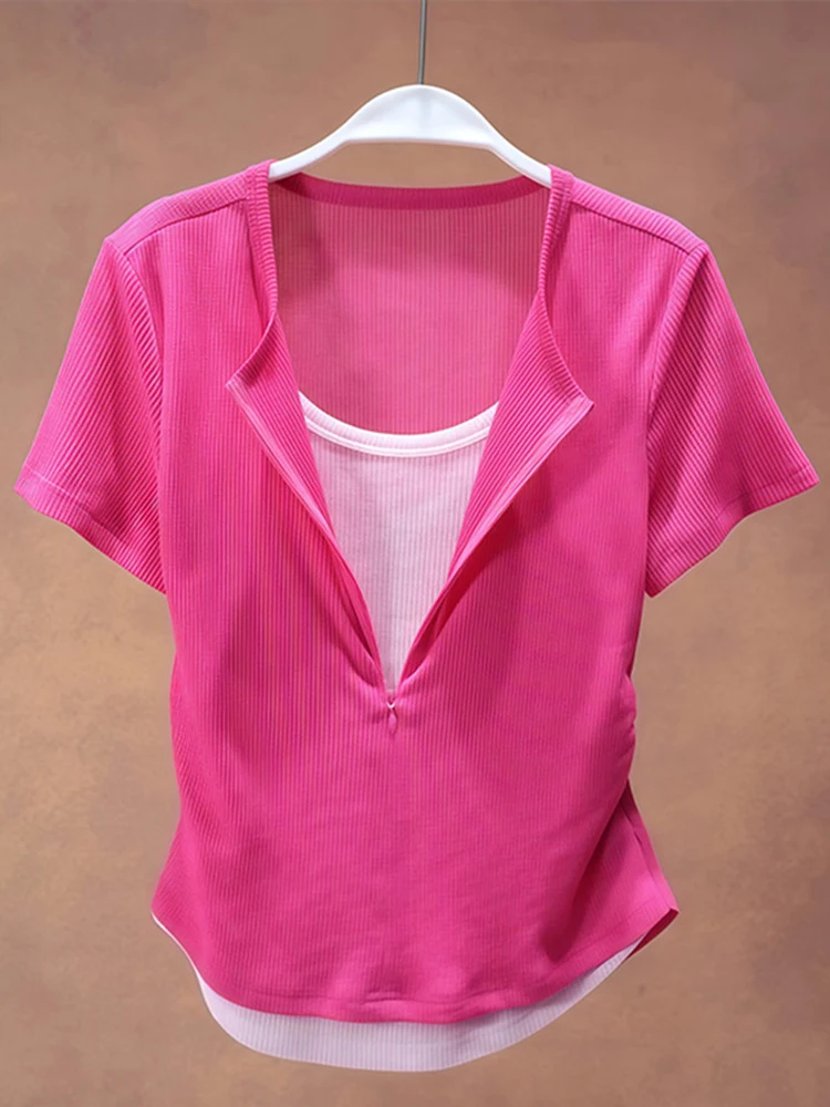 Fashionable Splice Color Block Short Sleeve T-Shirt Women's Summer Base Shirt Top Casual Loose Fit round Neck Pullover
Fashionable Splice Color Block Short Sleeve T-Shirt Women's Summer Base Shirt Top Casual Loose Fit round Neck Pullover