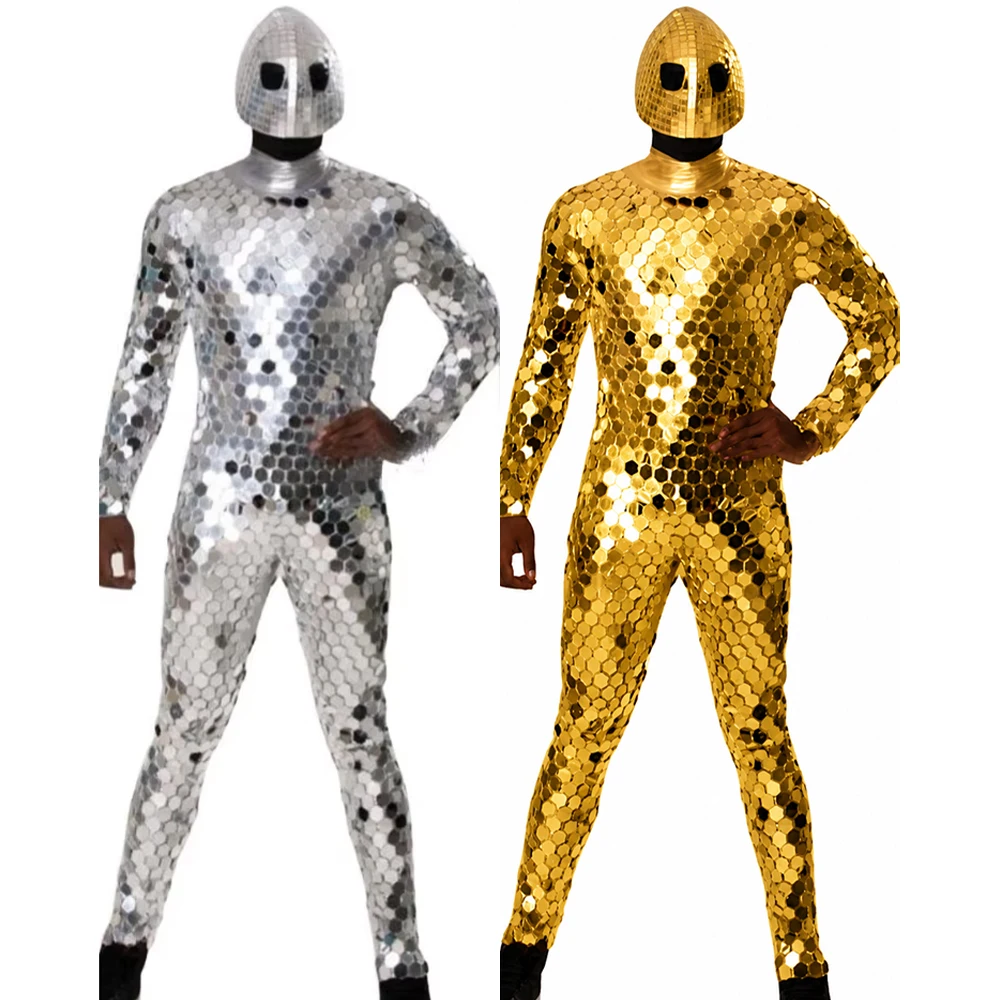 Men's Shiny Sequin Mirror Bodysuit Disco Costume Full Set with Helmet Stage Performance Party Clubwear
Men's Shiny Sequin Mirror Bodysuit Disco Costume Full Set with Helmet Stage Performance Party Clubwear