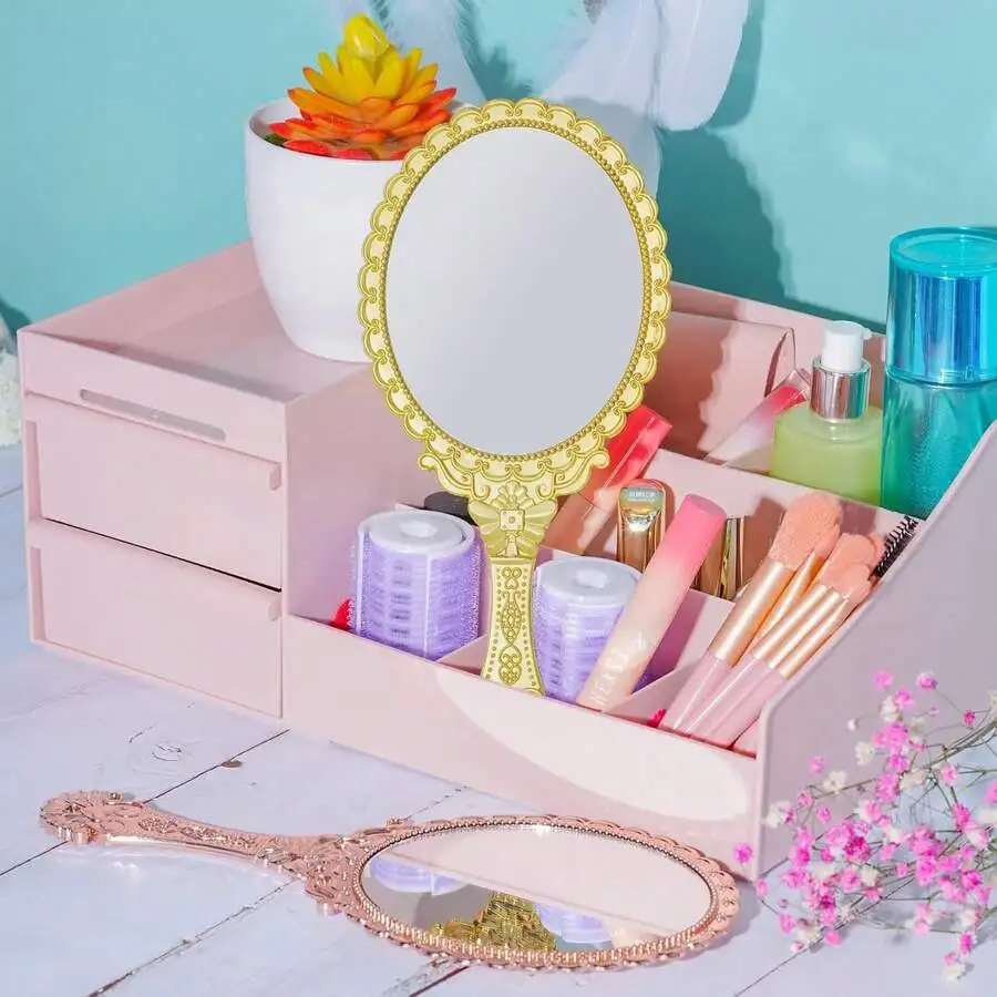2pcs Vintage Handheld Makeup Mirror With Ornate Handle Portable Compact Decorative Mirror For Adult
2pcs Vintage Handheld Makeup Mirror With Ornate Handle Portable Compact Decorative Mirror For Adult