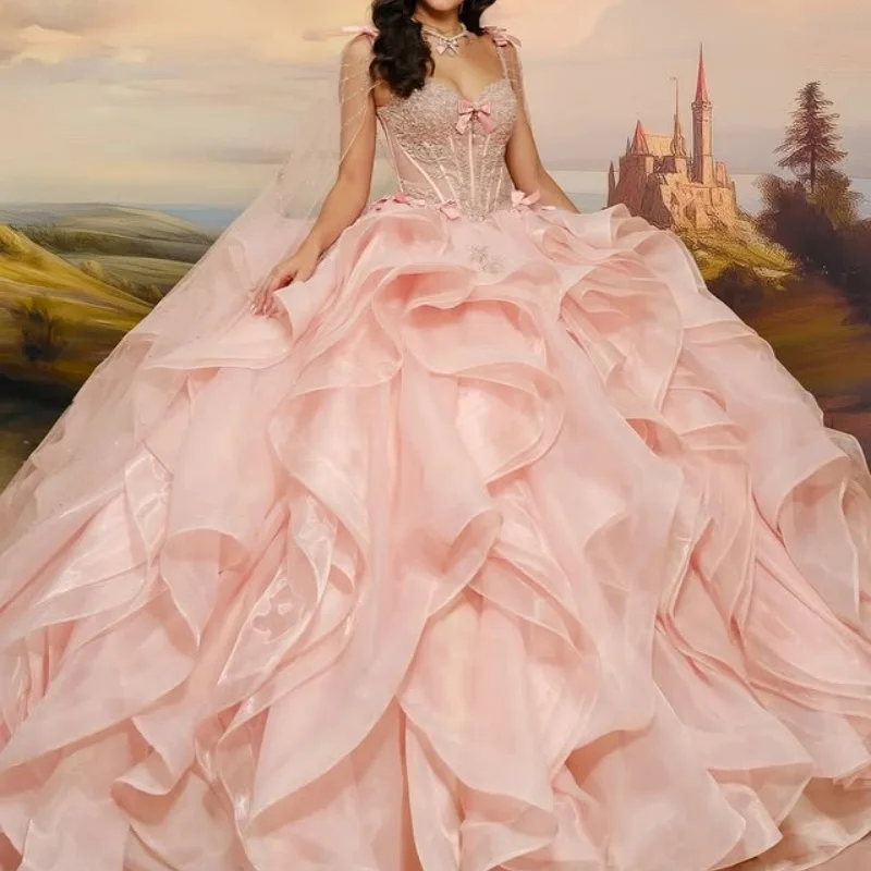 Розовые платья Quinceanera по индивидуальному заказу с открытыми плечами и блестками, аппликация, многослойные кристаллы, рюши, бант, Vestido De 15, Quinceanera
Розовые платья Quinceanera по индивидуальному заказу с открытыми плечами и блестками, аппликация, многослойные кристаллы, рюши, бант, Vestido De 15, Quinceanera