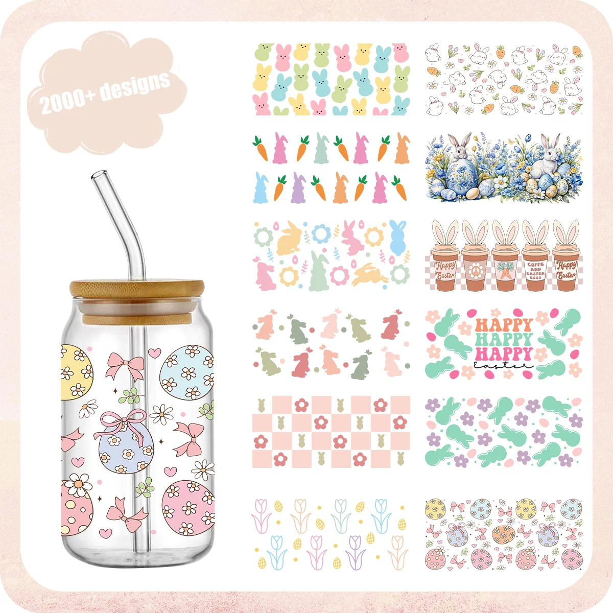 Easter Wholesale 3D UV DTF Transfers Vinyl Sticker Cup Waterproof Wraps With High Adhesive UV DTF Wraps for 16oz Glass Can
Easter Wholesale 3D UV DTF Transfers Vinyl Sticker Cup Waterproof Wraps With High Adhesive UV DTF Wraps for 16oz Glass Can