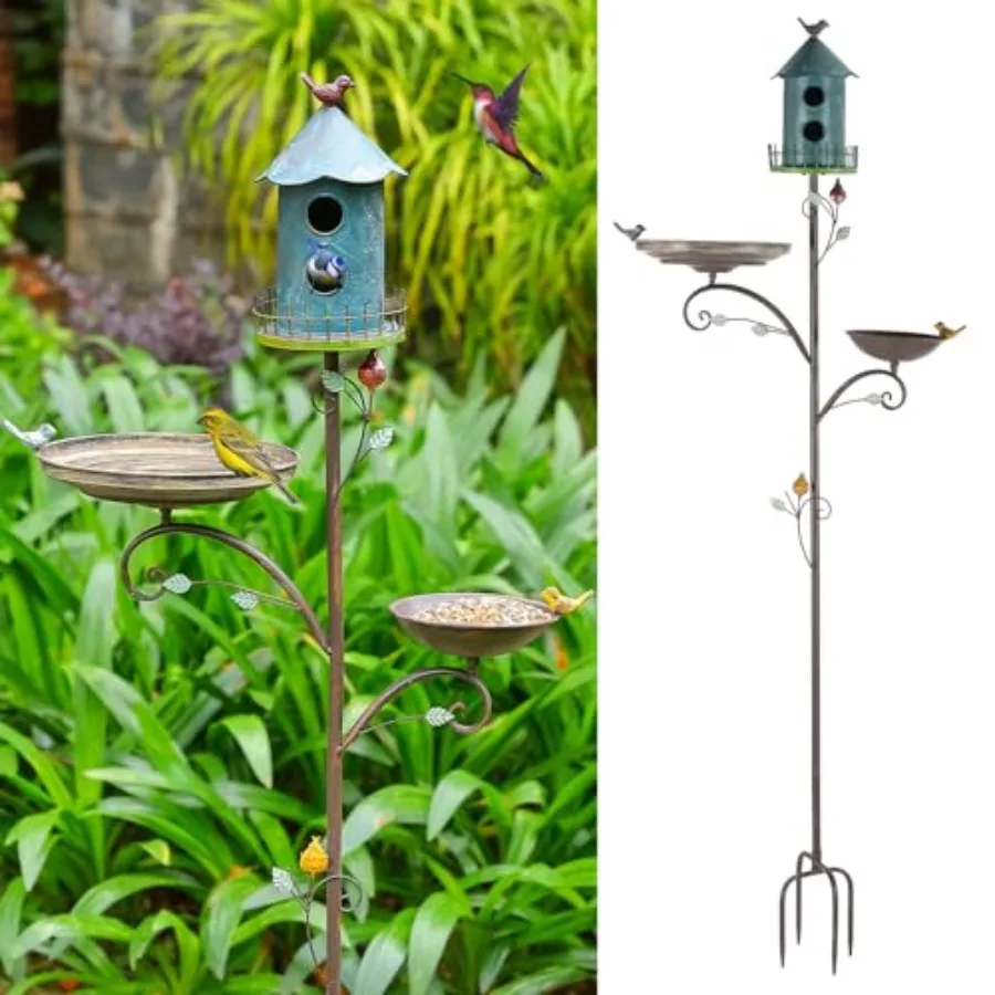 Metal Bird Bath Feeder and Houses for Outdoors Birdbaths for Outside with 4-Prong Stake 3 in 1 Free Standing with Blue House on
Metal Bird Bath Feeder and Houses for Outdoors Birdbaths for Outside with 4-Prong Stake 3 in 1 Free Standing with Blue House on