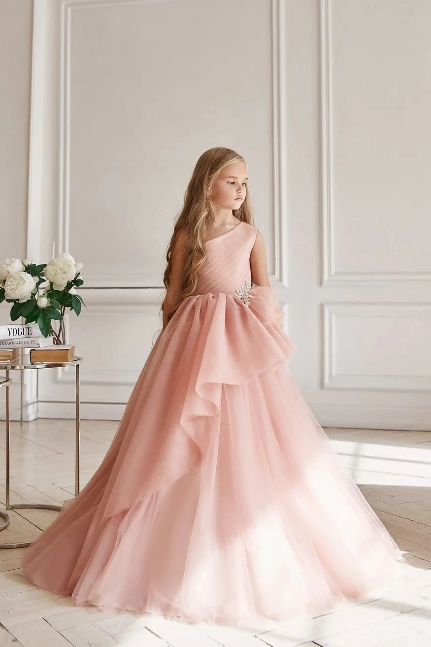 Pink Flower Girl Dresses For Weddings Ball Gown One-shoulder Tulle Long First Communion Dresses For Girl Little Customized
Pink Flower Girl Dresses For Weddings Ball Gown One-shoulder Tulle Long First Communion Dresses For Girl Little Customized