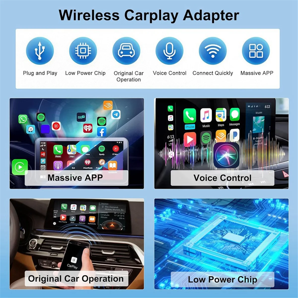 Беспроводной адаптер Sust-aWireless CarPlay, беспроводной адаптер Carplay преобразует проводный в беспроводной ключ CarPlay для IPhone IOS 10+
Беспроводной адаптер Sust-aWireless CarPlay, беспроводной адаптер Carplay преобразует проводный в беспроводной ключ CarPlay для IPhone IOS 10+