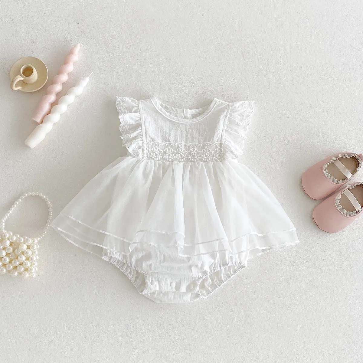 New Lace Flying Sleeve Jumpsuit for Newborns in Summer, Baby Children, Baby Princess Mesh Bag, Fart Clothes, Full Moon Clothes
New Lace Flying Sleeve Jumpsuit for Newborns in Summer, Baby Children, Baby Princess Mesh Bag, Fart Clothes, Full Moon Clothes
