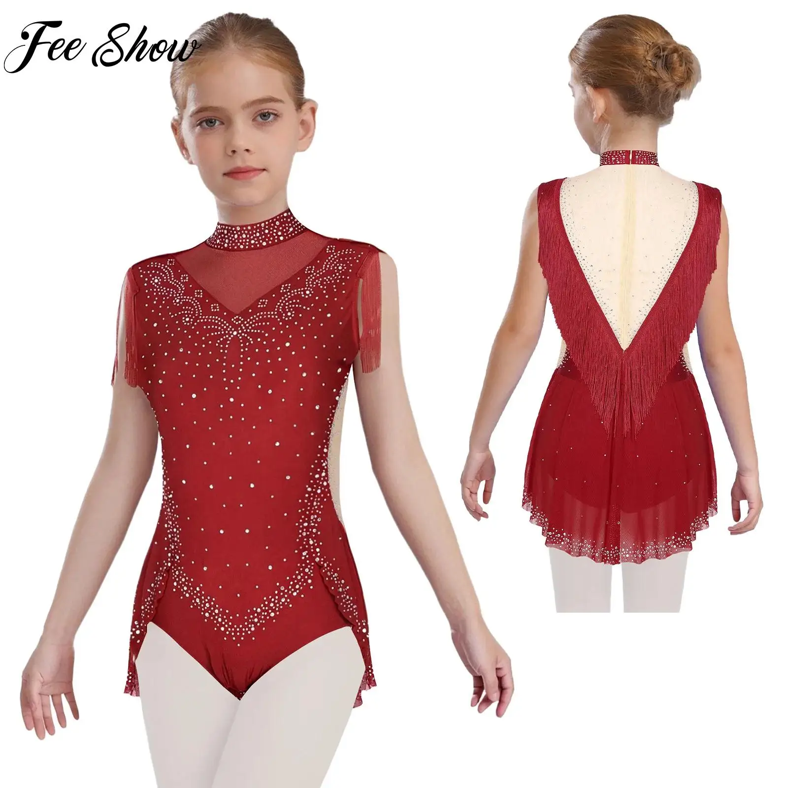 Girls Rhinestones Tassel Ballet Lyrical Latin Dance Costume Sleeveless Mesh Skirted Bodysuit Contemporary Performance Dancewear
Girls Rhinestones Tassel Ballet Lyrical Latin Dance Costume Sleeveless Mesh Skirted Bodysuit Contemporary Performance Dancewear
