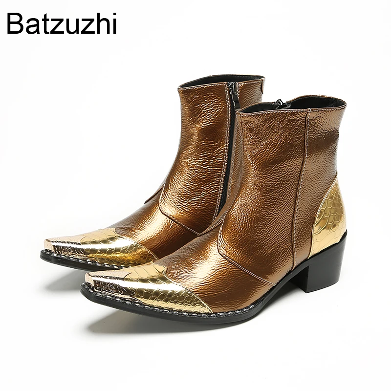 Batzuzhi Gold Genuine Leather Ankle Boots Man 6.5cm High Heels Golden Party/Wedding Short Boots Shoes for Man with Iron Toe!
Batzuzhi Gold Genuine Leather Ankle Boots Man 6.5cm High Heels Golden Party/Wedding Short Boots Shoes for Man with Iron Toe!