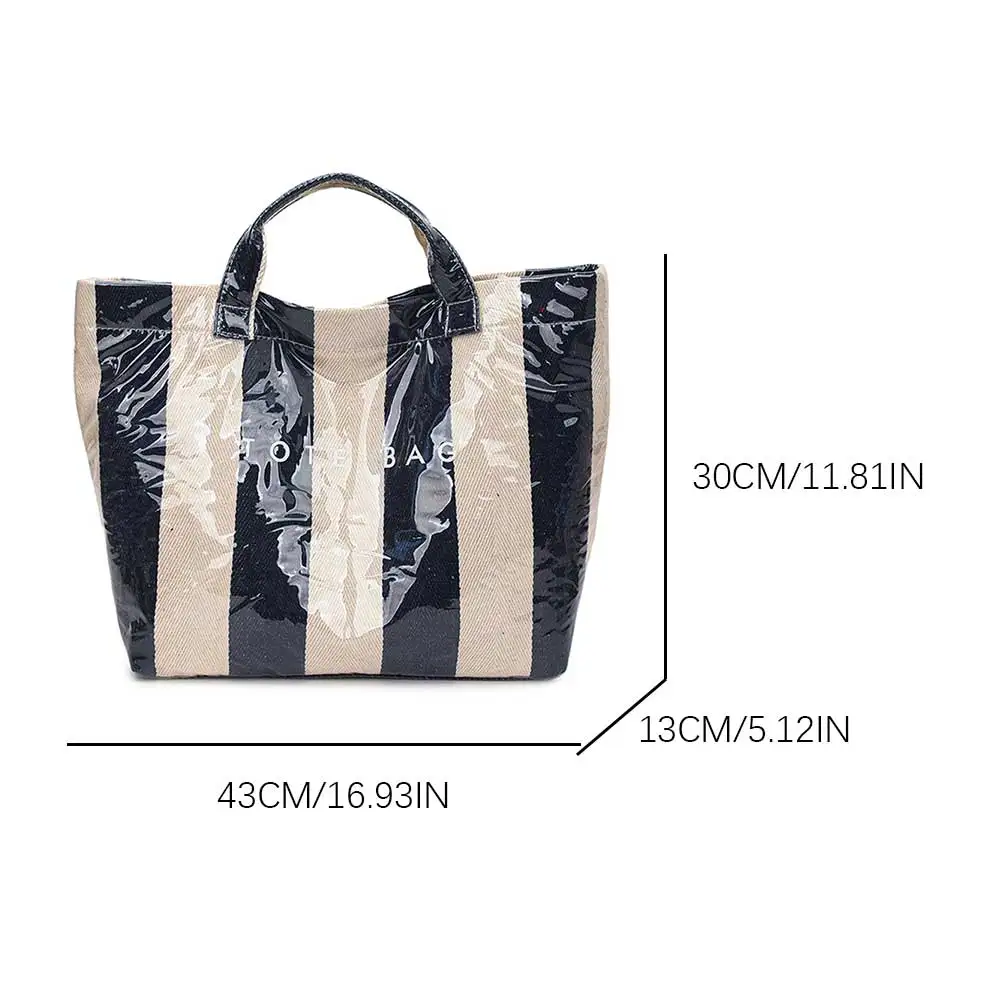 PVC Casual Tote Bag Large Capacity Stylish Letter Print Handbag Waterproof Simple Strip Handbag Shopping Work Date Tote Bag
PVC Casual Tote Bag Large Capacity Stylish Letter Print Handbag Waterproof Simple Strip Handbag Shopping Work Date Tote Bag