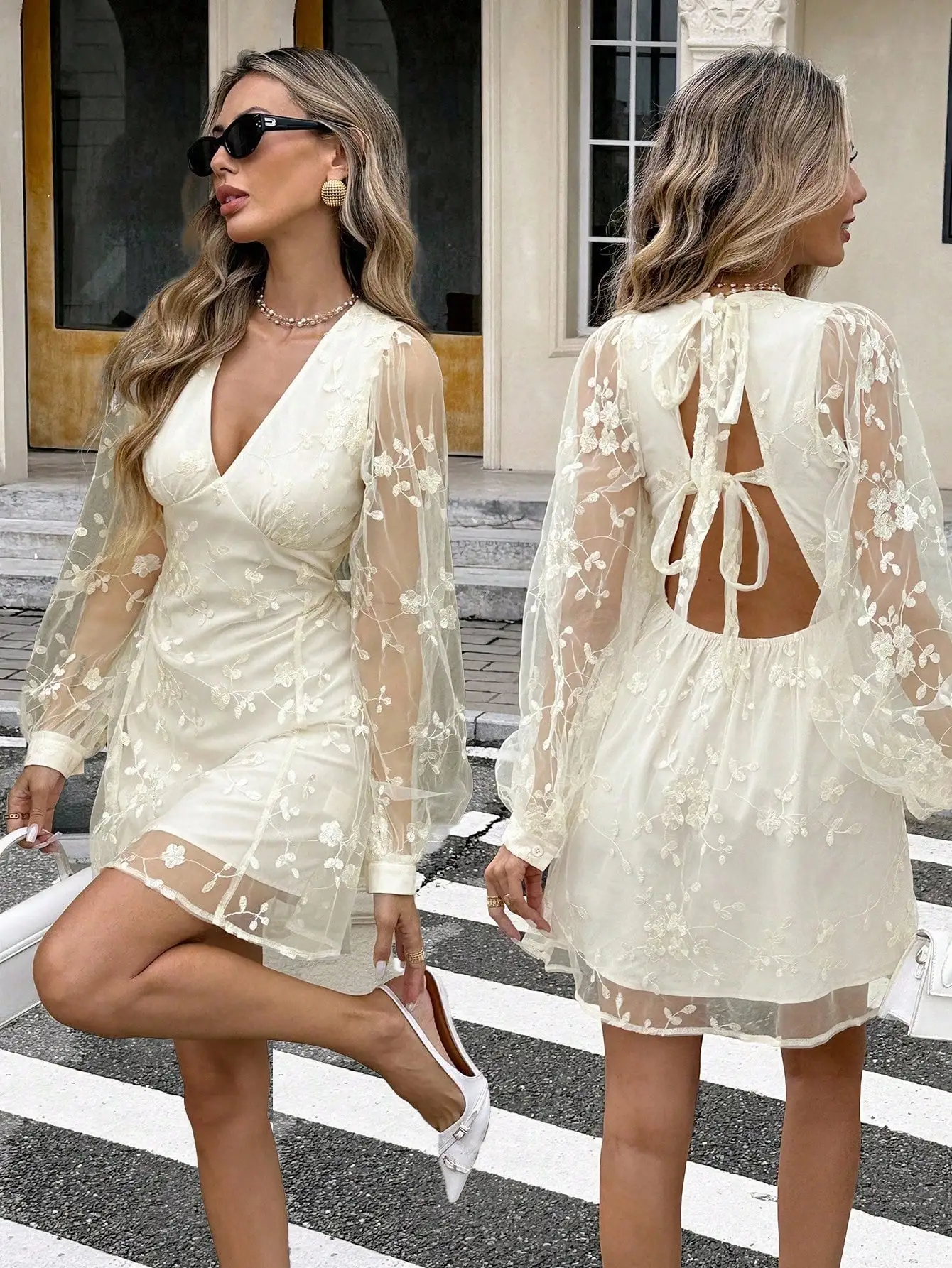 Embroidered Chiffon Long Sleeve Mini Dress Elegant Romantic Date Dress
Embroidered Chiffon Long Sleeve Mini Dress Elegant Romantic Date Dress