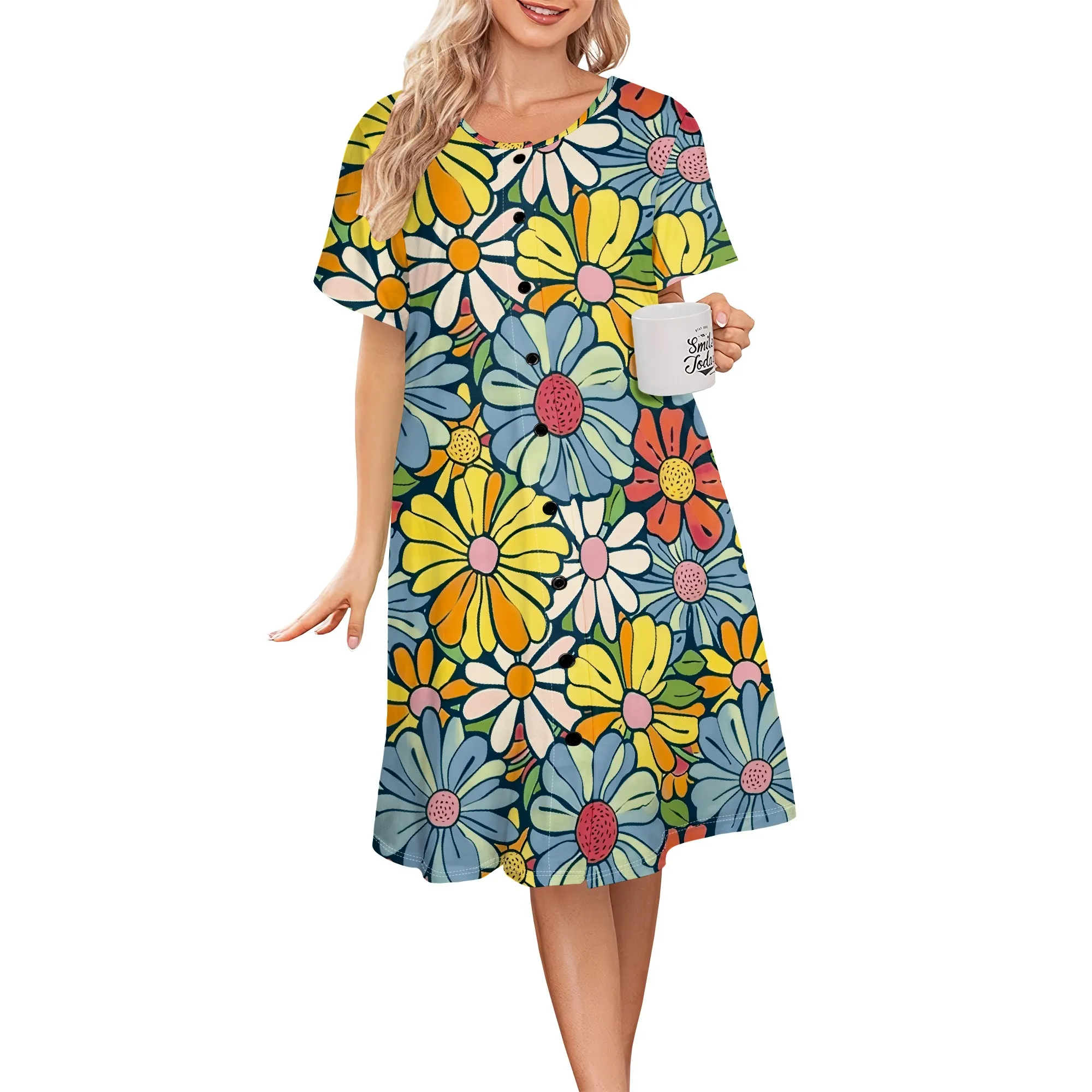Womens Summer Casual Midi 60's Retro Flower Pattern Dresses Short Sleeve Button Down T Shirt Dress Beach Cover Up Dress
Womens Summer Casual Midi 60's Retro Flower Pattern Dresses Short Sleeve Button Down T Shirt Dress Beach Cover Up Dress