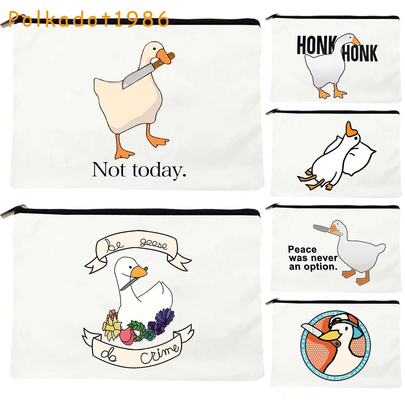 Lovely Meme Duck Funny Gifts Untitled Goose Game Honk Honk Cute Cartoon Animal Canvas Cosmetic Bag Makeup Bag School Pencil Case
Lovely Meme Duck Funny Gifts Untitled Goose Game Honk Honk Cute Cartoon Animal Canvas Cosmetic Bag Makeup Bag School Pencil Case