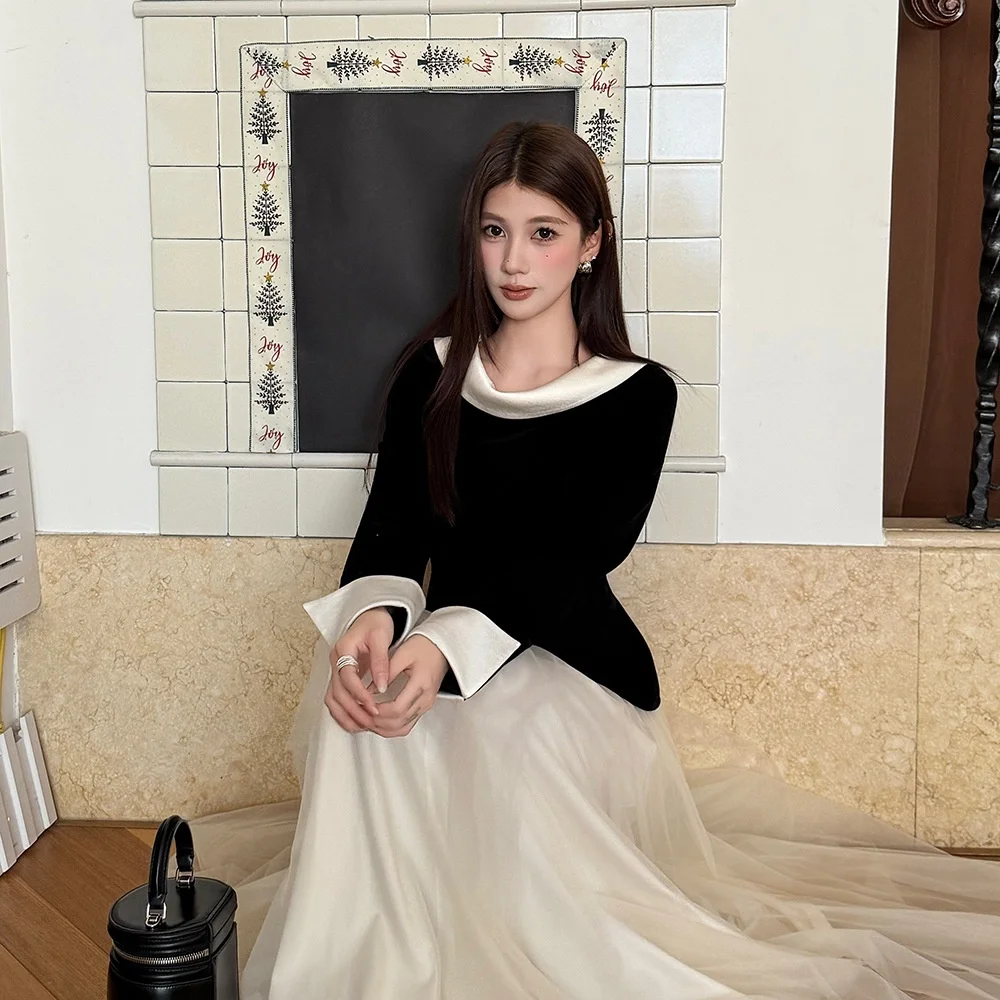 Ele Bla White Contrast Color Slim Fit Top New Autumn Winter Women's irt Faionable Chinese Brand Uyou
Ele Bla White Contrast Color Slim Fit Top New Autumn Winter Women's irt Faionable Chinese Brand Uyou