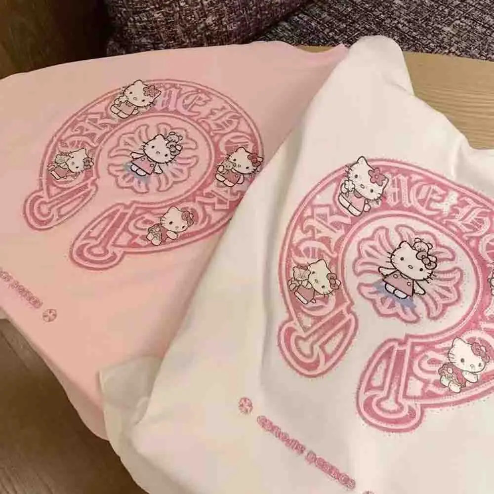 Hello Kitty Women's Short Sleeved T-Shirt Paired with Sparkling Rhinestone Round Neck Cartoon Print Breathable Fashionable Top
Hello Kitty Women's Short Sleeved T-Shirt Paired with Sparkling Rhinestone Round Neck Cartoon Print Breathable Fashionable Top