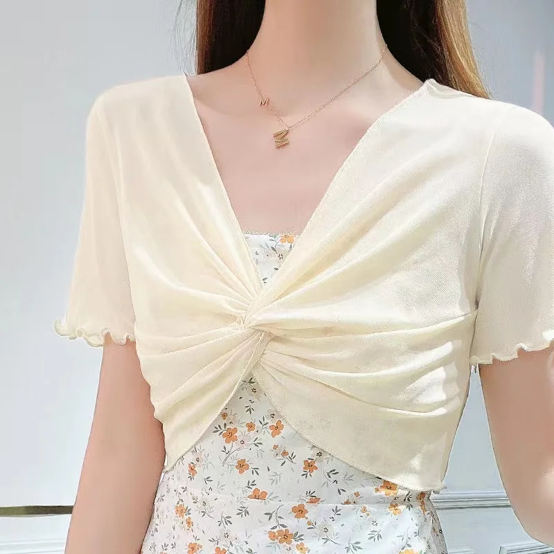Lace Short Sleeve Women's Outerwear Summer Mesh Shawl Top V-Neck Loose Fit Thin Material Pure Color Versatile Style
Lace Short Sleeve Women's Outerwear Summer Mesh Shawl Top V-Neck Loose Fit Thin Material Pure Color Versatile Style