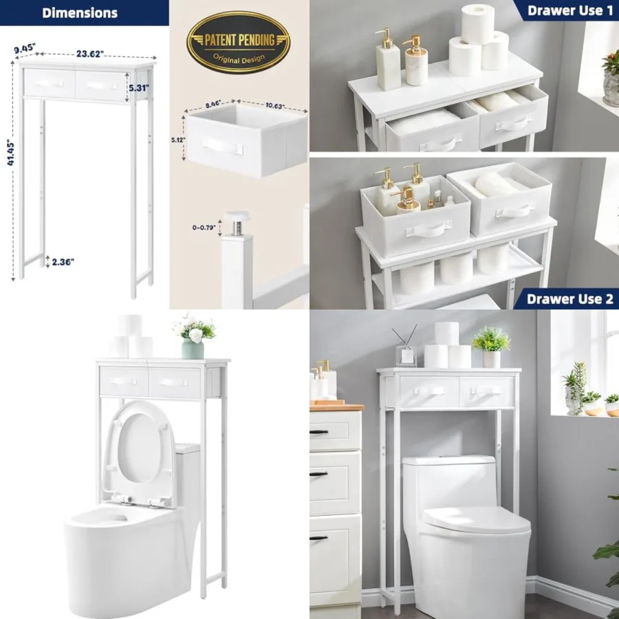 2-Tier Over The Toilet Storage with 2 Fabric Drawers, Freestanding Above The Toilet Storage Cabinet, Space Saver Metal Over Toi
2-Tier Over The Toilet Storage with 2 Fabric Drawers, Freestanding Above The Toilet Storage Cabinet, Space Saver Metal Over Toi