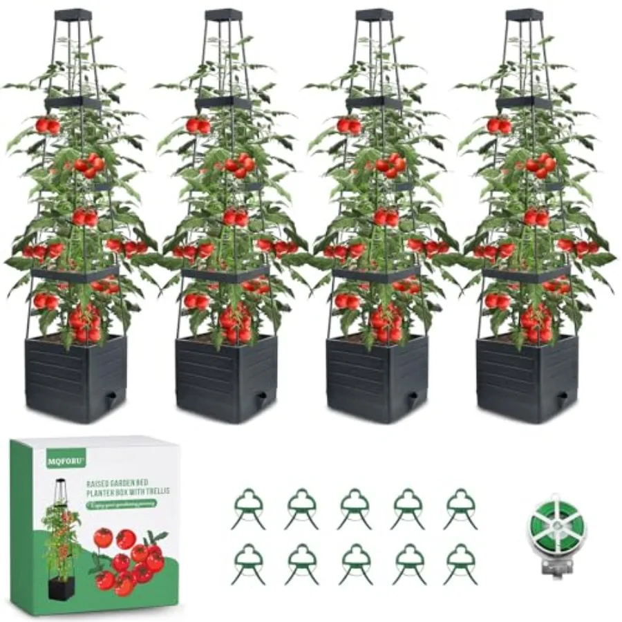Outdoor tomato planter boxes with trellis 57-inch self-watering raised garden bed tall square planters in gray metal for indoor
Outdoor tomato planter boxes with trellis 57-inch self-watering raised garden bed tall square planters in gray metal for indoor