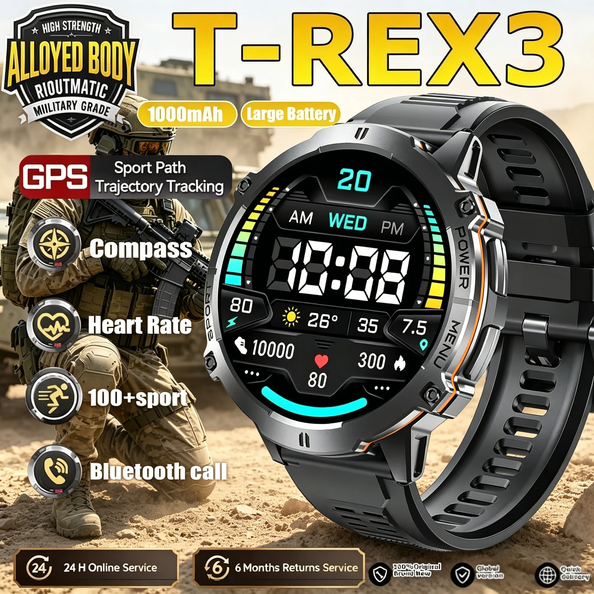 For Android ios Military Grade 1000 mAH Battery Outdoors Smart Watch Men GPS Compass Altimeter 5ATM Waterproof Call Sports Watch
For Android ios Military Grade 1000 mAH Battery Outdoors Smart Watch Men GPS Compass Altimeter 5ATM Waterproof Call Sports Watch