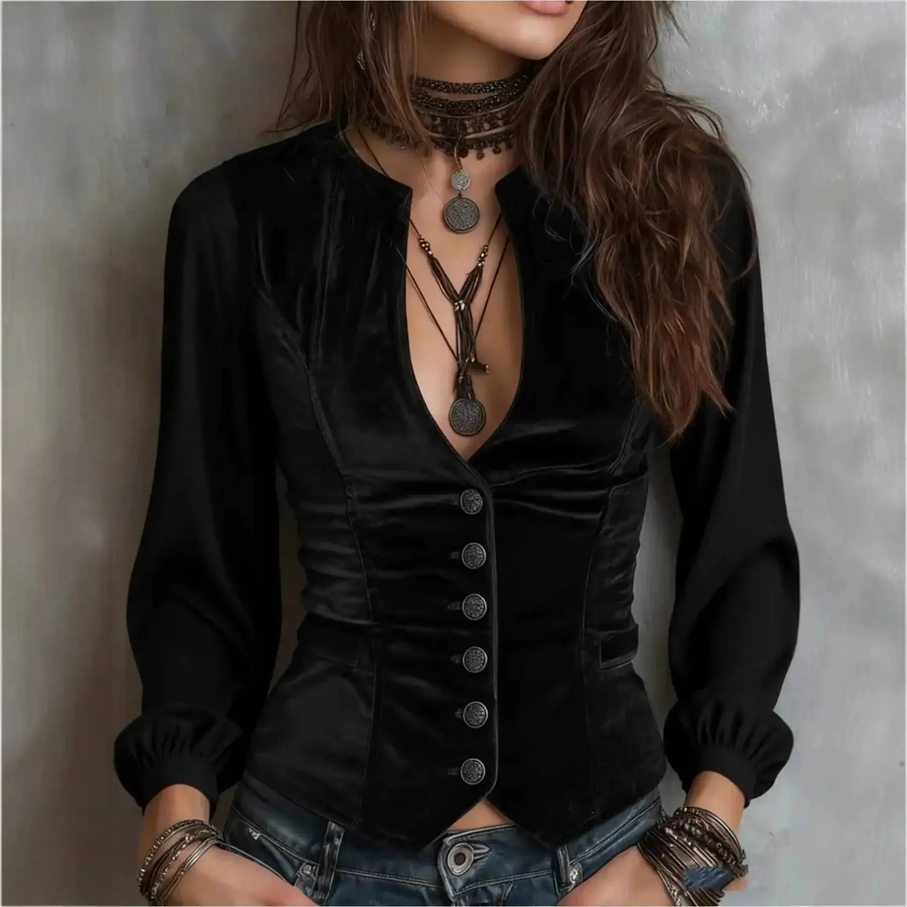 Autumn Solid Color Velvet Women's Jacket Coat Elegant V Neck Single Breasted Lantern Sleeve Slim Streetwear Outerwear Coats
Autumn Solid Color Velvet Women's Jacket Coat Elegant V Neck Single Breasted Lantern Sleeve Slim Streetwear Outerwear Coats